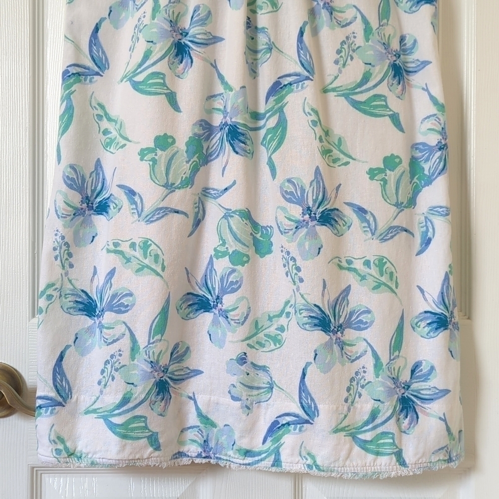 Charlie Paige Floral Linen Blend Sleeveless Halter Neck Mini Dress White Blue L - Picture 8 of 14
